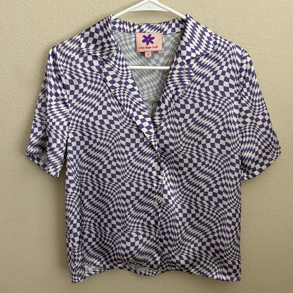 Lisa Says Gah Reese Collared Top - Purple Warp Check